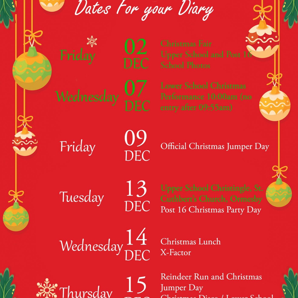 Priory Woods School & Arts College Christmas Dates